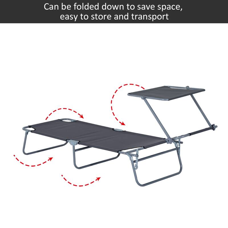 Outsunny Outdoor Lounge Chair, Adjustable Folding Chaise Lounge, Tanning Chair with Sun Shade for Beach, Camping, Hiking