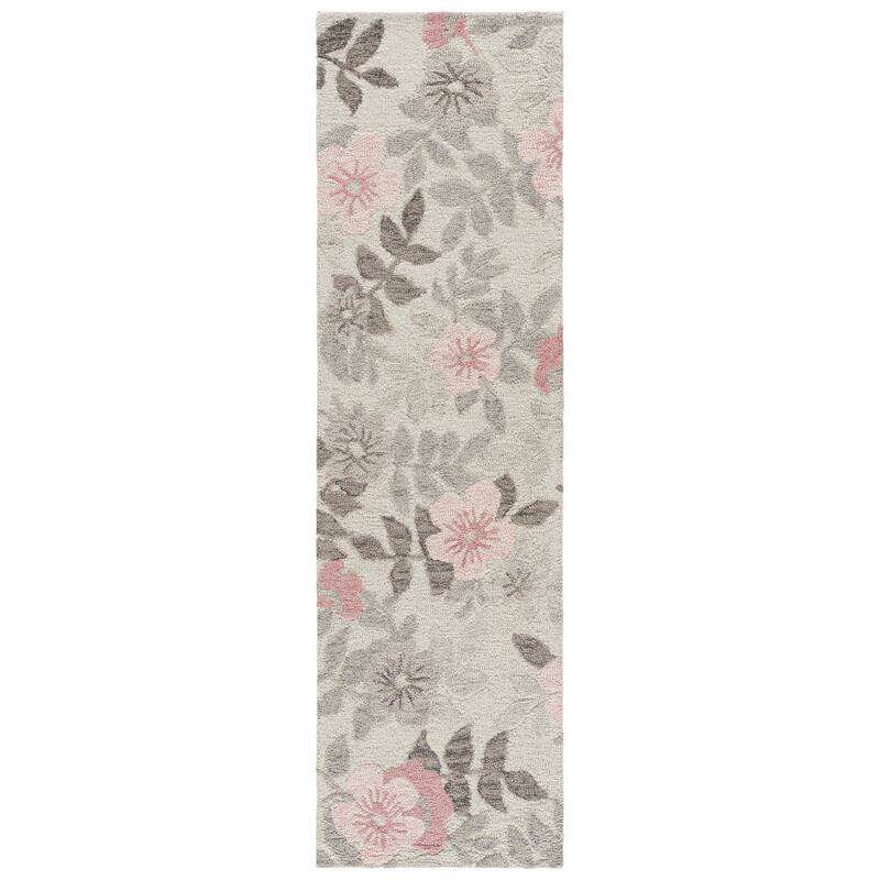 SAFAVIEH Handmade Jardin Prescilla Floral Wool Rug - 2'3" x 8' Runner - Grey/Pink
