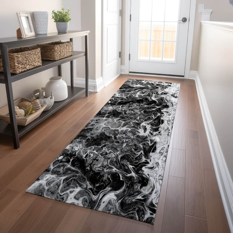 Premium Washable Super Soft Abstract Contemporary Mayfield Rug - Black - 2' 3" x 7' 6" - Runner