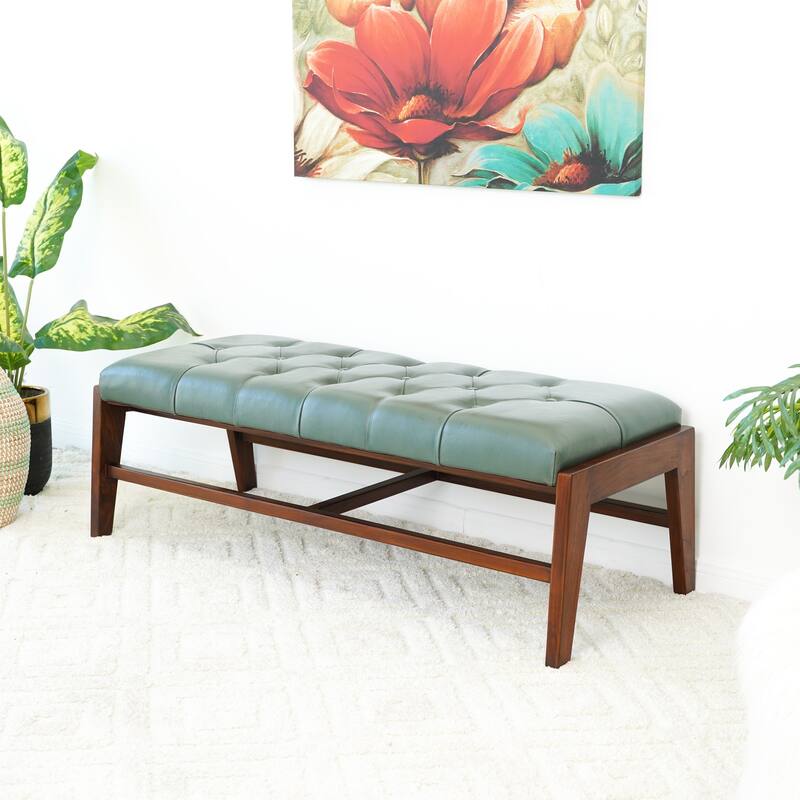 Royalmond Genuine Leather Bench w/Buttons in Green