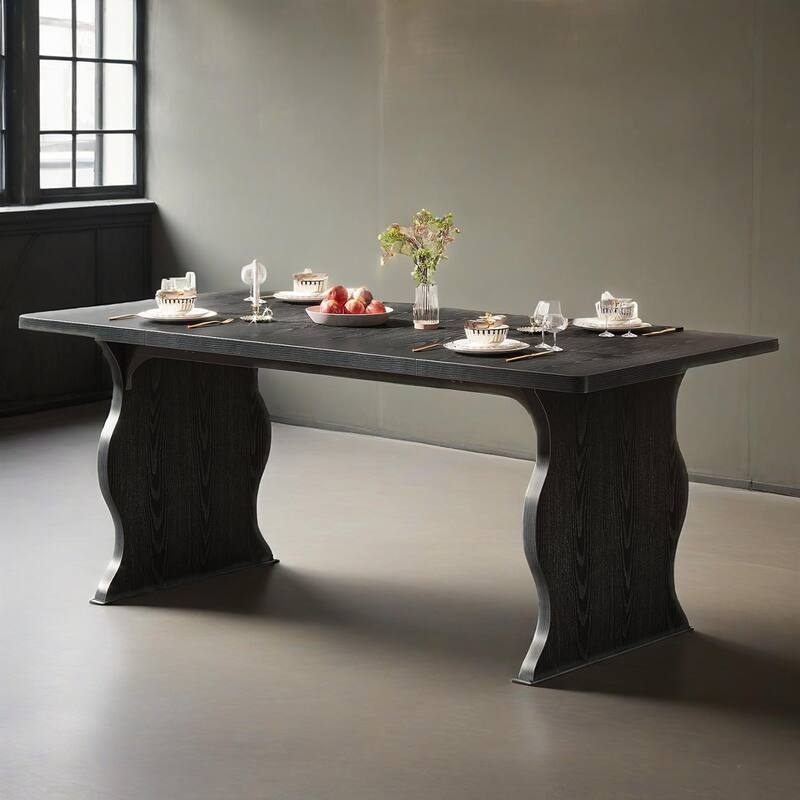 Modern Black Rectangular Dining Table 63 Inch MDF Scratch Resistant for 4 to 6 People with Adjustable Feet