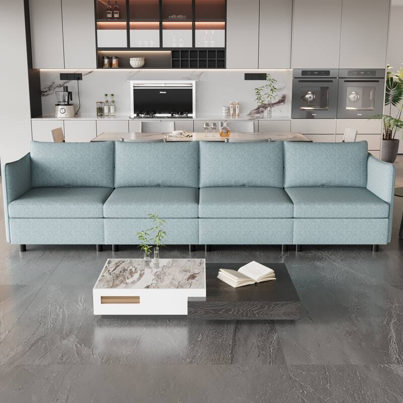 98.5'' Customizable Modular 4-Seat Sectional Sofa with Storage, High-Density Foam, and Pocket Springs for Versatile Layouts