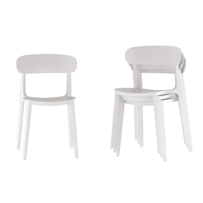 Commercial All-Weather Resin Stack Chair with Contoured Backrest-Set of 4 - 19"W x 19.5"D x 31"H - White