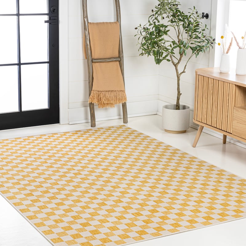 JONATHAN Y Maribel Traditional Cottage Checkerboard Green/Cream Indoor/Outdoor Area Rug