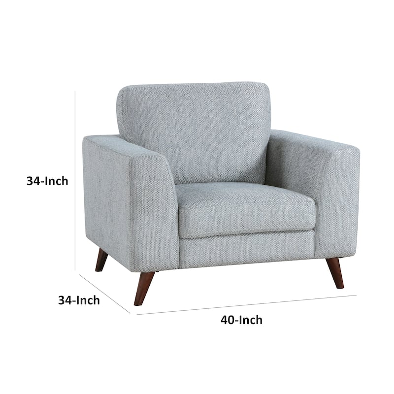 Ricca Armchair, Blue Gray Chenille, Foam, Angled Brown Wood Legs