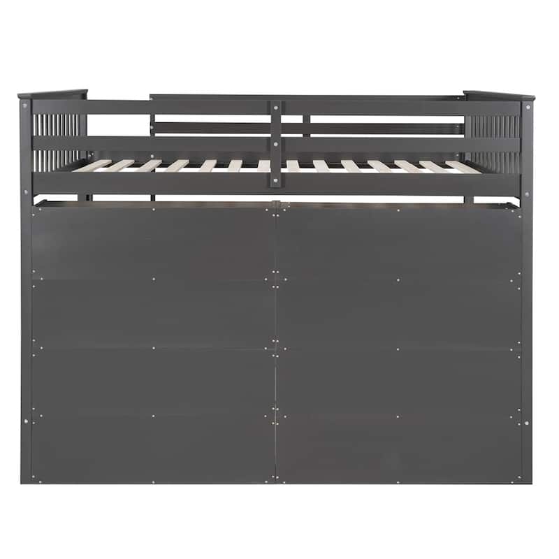 Full Size Wood Loft Bed w/ 8 Open Storage Shelves and Built-in Ladder
