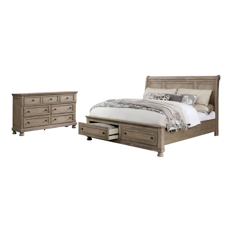 Nahkohe Transitional Grey Wood 2-Piece Storage Sleigh Bed and Dresser Set by Furniture of America - California King
