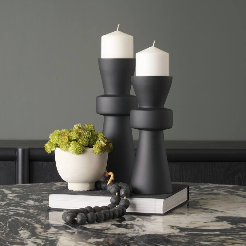 Odilia Large Smooth Matte Black Metal Geometric Pillar Candle Holder