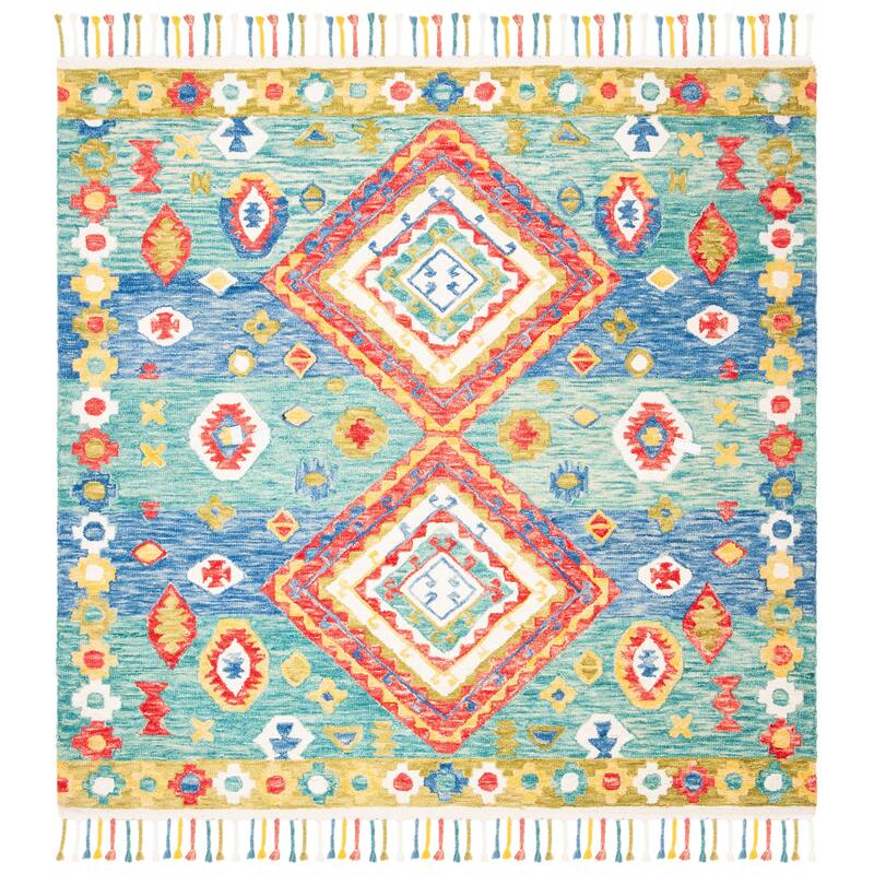 SAFAVIEH Handmade Aspen Impi & Eclectic Tribal Wool Rug - 7' Square - Green/Red
