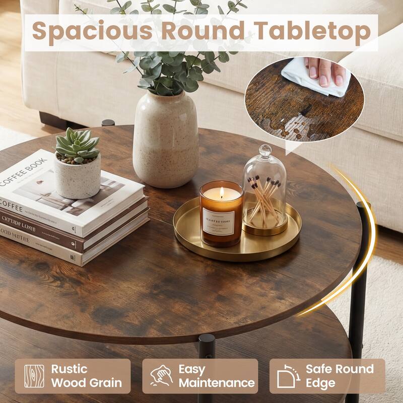 Gymax Round Coffee Table w/Open Storage Shelf Circle Cocktail Table
