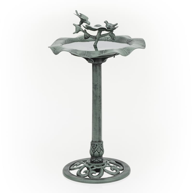 Alpine Corporation - 33" Tall Outdoor Lotus Birdbath Yard Statue, Green – Stunning Garden Accent to Attract Birds