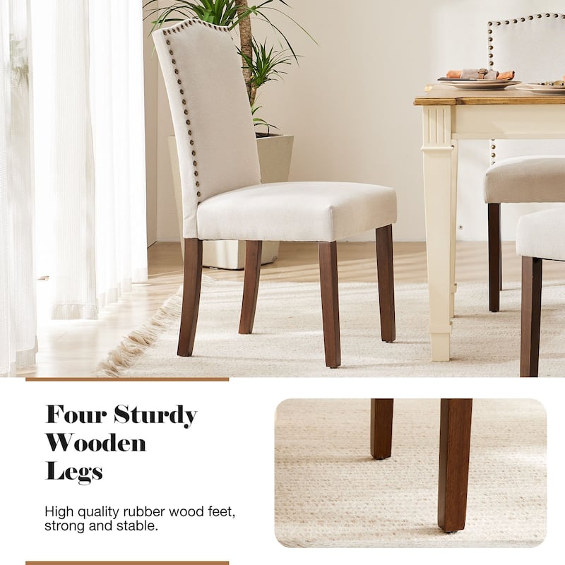 Dark Brown Leather Upholstered Dining Chair Set of 2 w/Nailhead Trim and Wood Legs for Dining Room