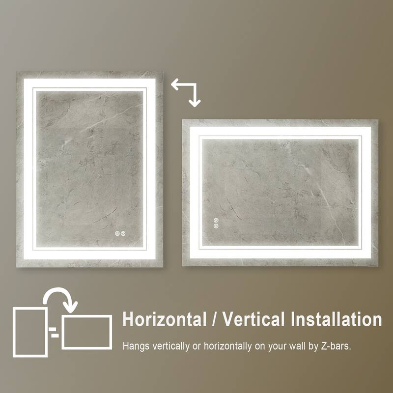 Retangular Wall Mounted LED Bathroom Mirror With Touch Switch Memory Mirror Anti-Fog (Horizontal/Vertical)