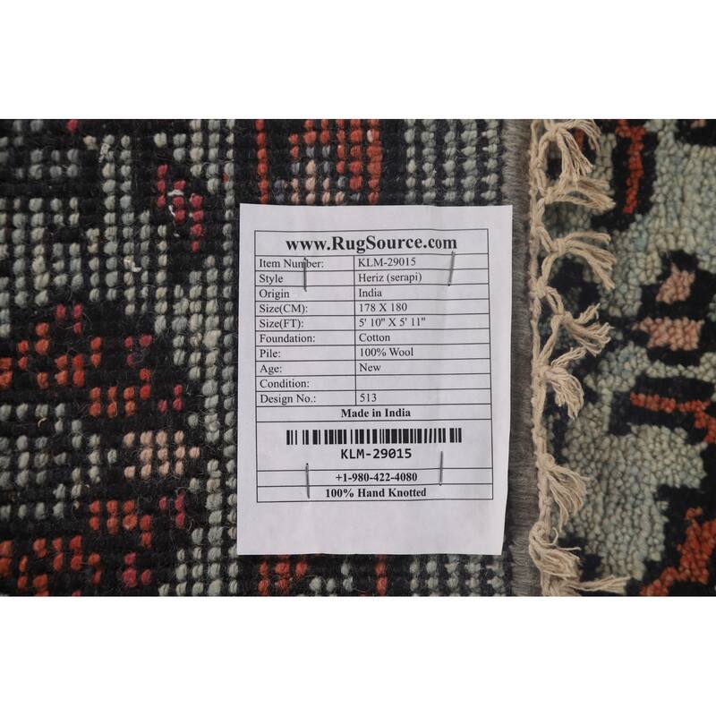 Geometric Heriz-Serapi Oriental Octagon Rug Handmade Wool Carpet - 5'11" x 5'10"