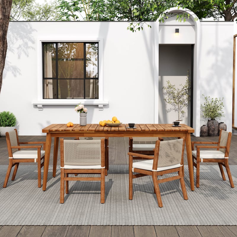Roomfitters 72/63 Inch 8/6-Person Acacia Wood Dining Table, Outdoor Farmhouse Furniture for Patio, Garden, Backyard, Teak