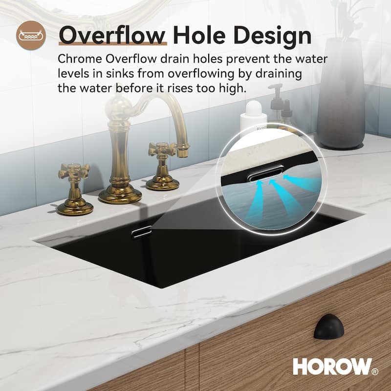 HOROW 23.63 in Rectangular Undermount Ceramic Bathroom Sink in Black with Overflow Drain
