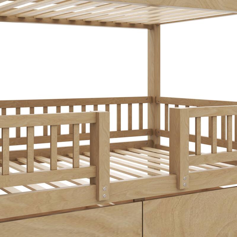 Twin Over Twin Bunk Bed with Storage Staircase, Slide and 2 Drawers