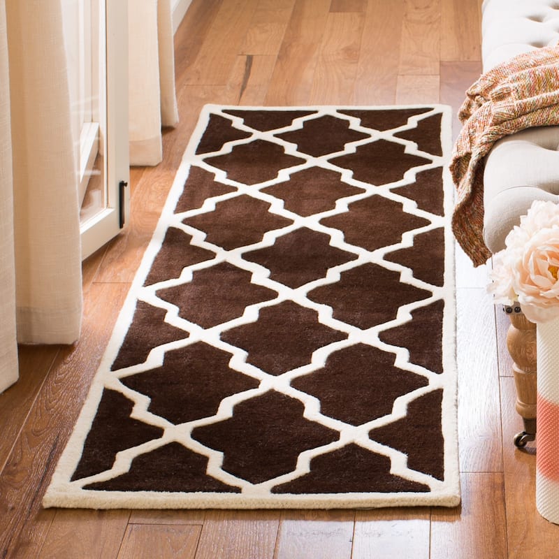 SAFAVIEH Handmade Chatham Rinske Modern Moroccan Wool Rug - 2'3" x 11' Runner - Dark Brown/Ivory