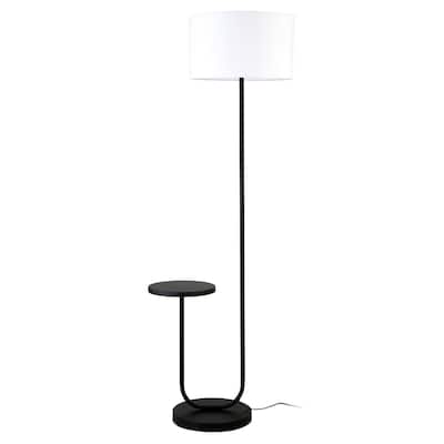 66" Modern Black Tray Table Floor Lamp with White Drum Shade Side Table Base Plug-In Design - 65.75"H x 23.75"W x 16.5"D