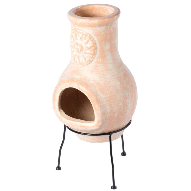 Outdoor Clay Chiminea Sun Design Charcoal Burning Fire Pit - 12" Diameter x 25.50" High