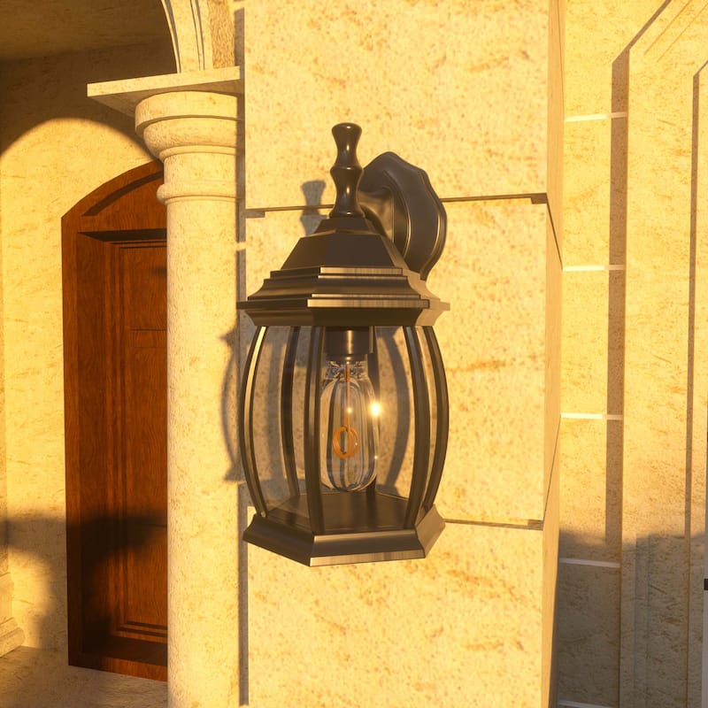 Textured Black Outdoor Wall Lartern Light Set of 2