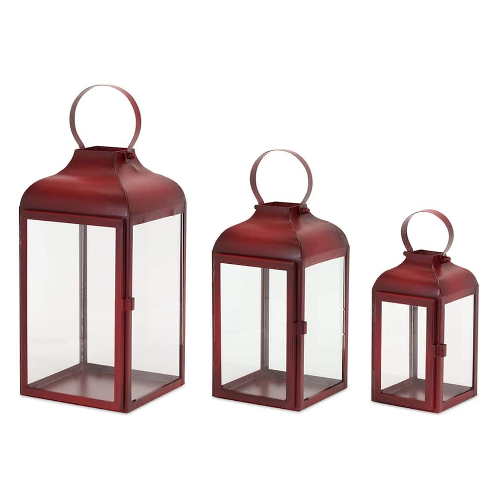 Lantern (Set of 3) 10"H, 12.75"H, 16"H Iron/Glass