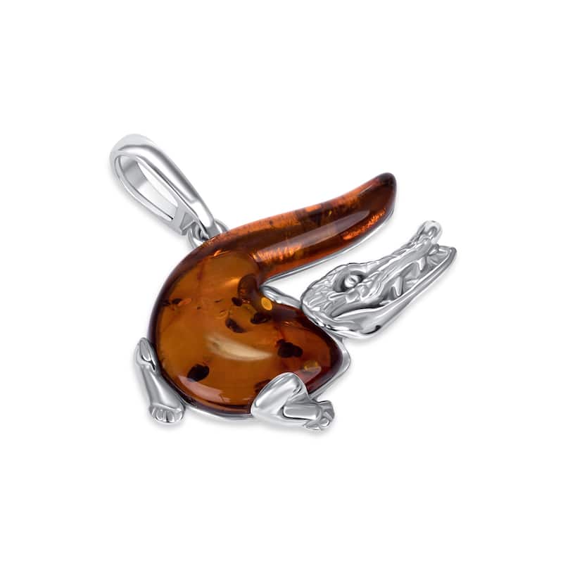 Baltic Amber Alligator Pendant Necklace in Sterling Silver