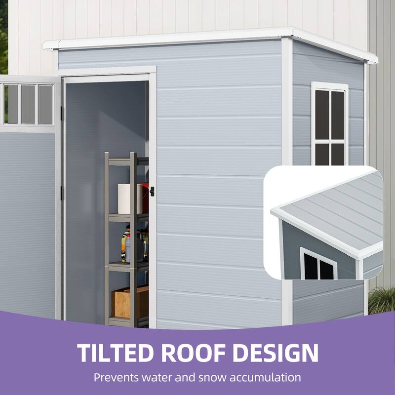 6x4.4 FT/5x3 FT Resin Storage Shed with Fence-Style and Side Windows