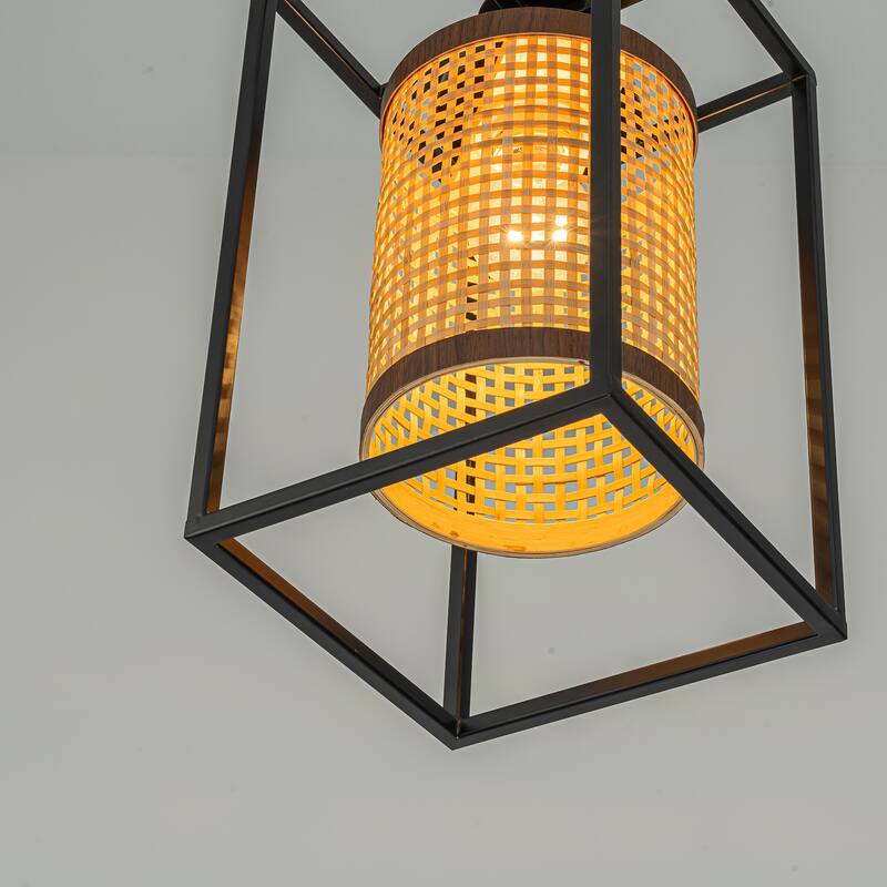 Nyla 1-Light Rattan Outdoor/Indoor Coastal Boho Lantern Pendant Light - 8" Wide