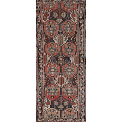 Tribal Orange Hamedan Persian Vintage Runner Rug Handmade Wool Carpet - 3'3" x 9'4"