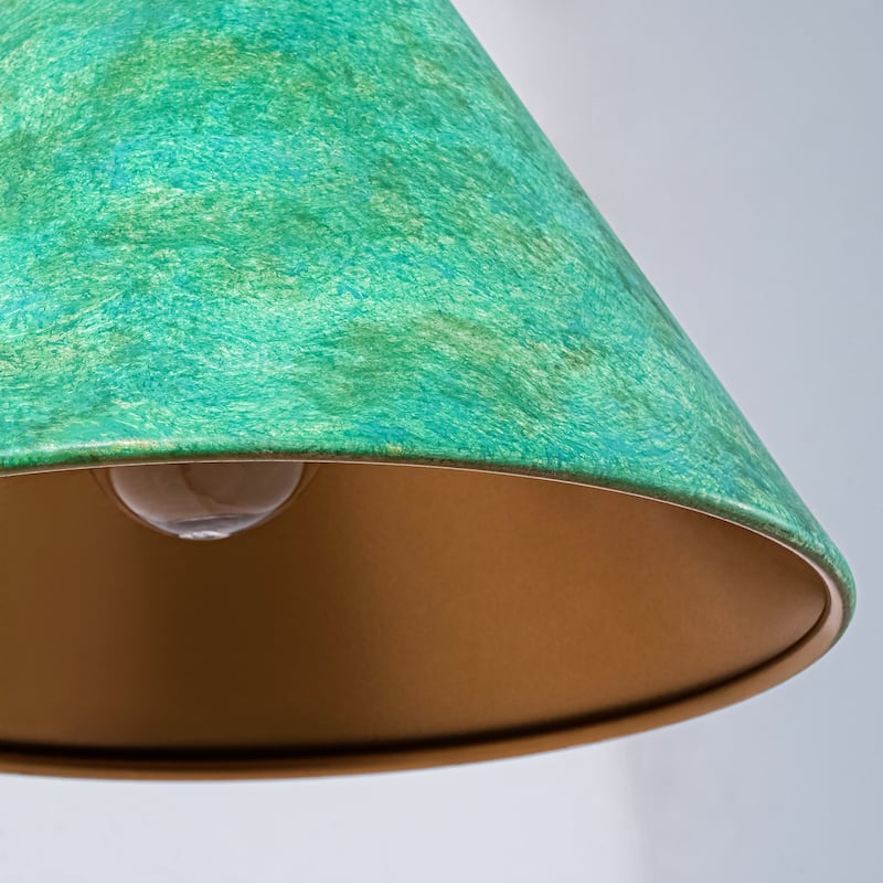 Rennnsan 1-Light Farmhouse Distressed Green Metal Shade Cone Wall Sconce with Gold Interior Accent