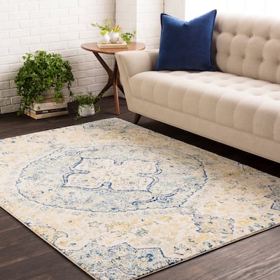 Annie Blue & Yellow Vintage Medallion Area Rug - 3'11" x 5'7"