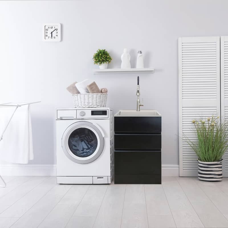 Transolid 22"x22" Metal Laundry/Utility Sink and Cabinet in Matte Black - 22 in. x 22 in. x 35 in.