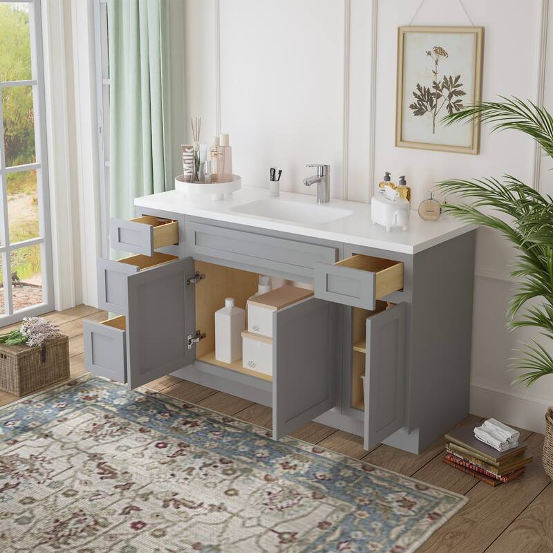 Vanity Art 54" Oak Freestanding Bathroom Vanity Cabinet without Top