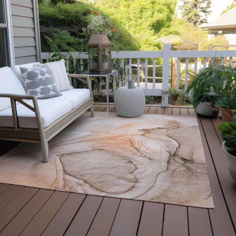 Machine Washable Indoor/ Outdoor Abstract Chantille Rug - Orange - 8' x 10'