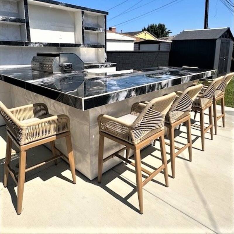 PURPLE LEAF Outdoor Counter Height Bar Stools Set of 4 Patio Aluminum Barstools with Back and Cushions