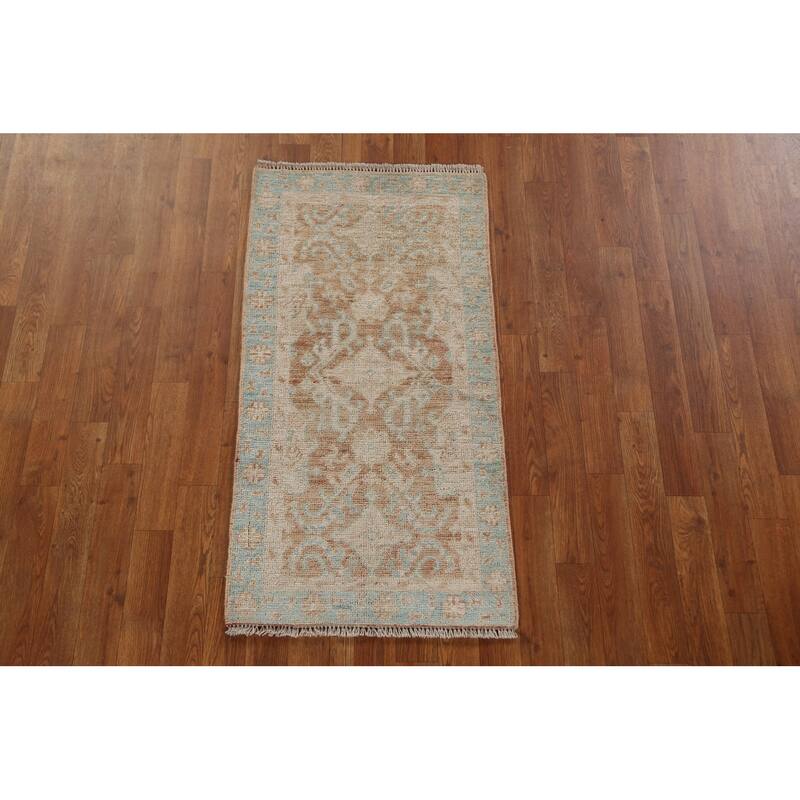 Hand Knotted Oriental 100% Wool Carpet Transitional Geometric Oranges & Rust Oushak Area Rug - 3' 10'' X 1' 11''