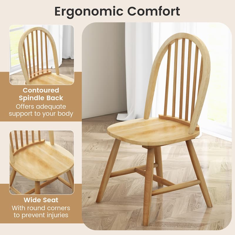 Gymax 5 PCS Dining Set for 4 Round Table w/ 4 Chairs Solid Rubber Wood