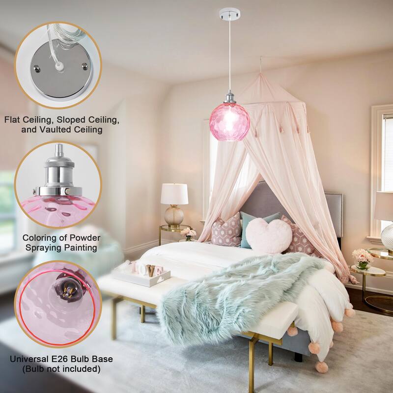 1-Light Metal Hanging Pendant Light with Glass Shade for Kitchen Island