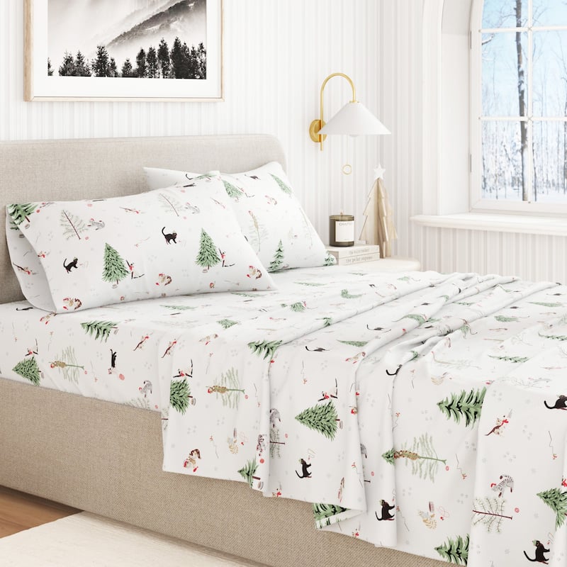 Linery & Co. Turkish Cotton Double-Brushed Christmas Flannel Bed Sheet Set