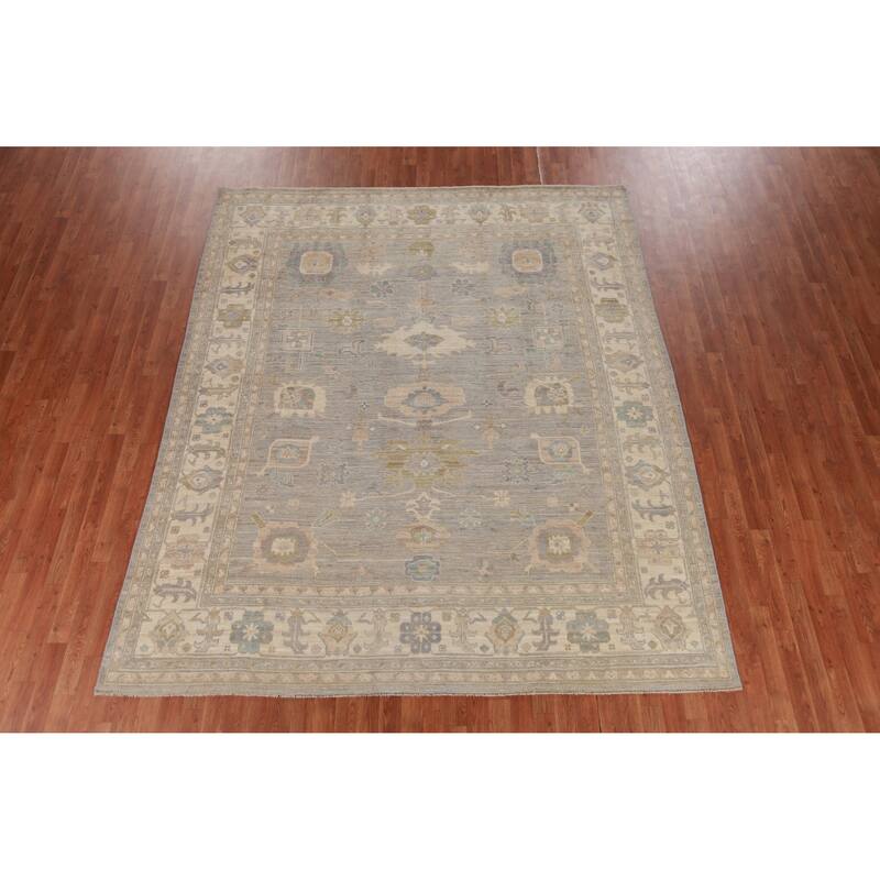 Hand Knotted Oriental 100% Wool Carpet Transitional All-Over Greys & Charcoal Oushak Area Rug - 9' 9'' X 8' 1''