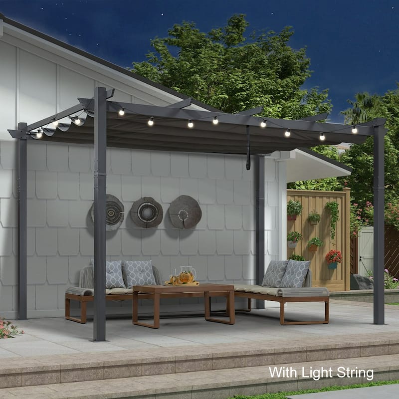PURPLE LEAF Gazebo Outdoor Retractable Modern Large Size Pergola w Lights
