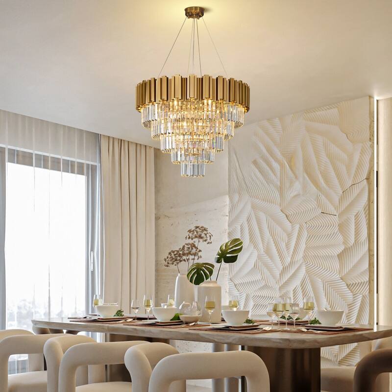 KAYLA Large Crystal Chandelier - 35.4"Modern 6-Tier 17-Light Chrome Ceiling Light, Luxury K9 Crystal