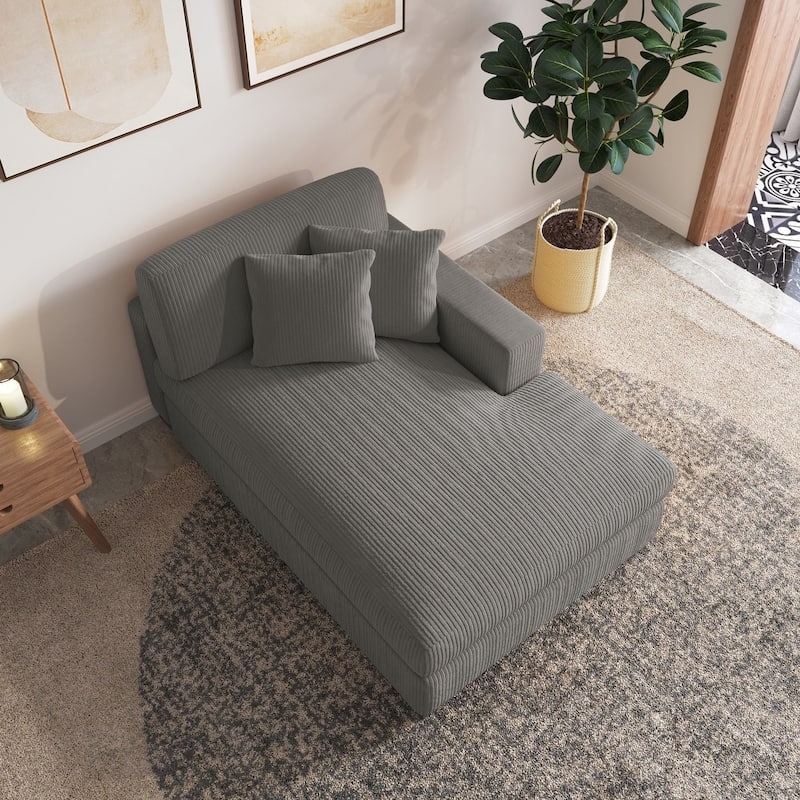 Upholstered Corduroy Chaise Lounge Chair With Pillow, Chaise Lounges For Interior