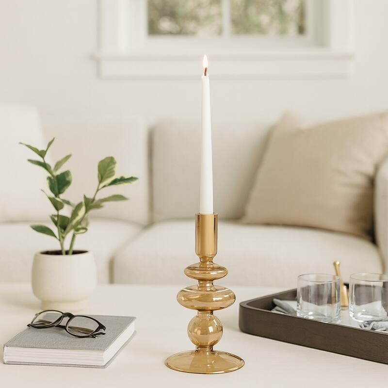 Sculptural Glass Candle Holder with Rounded Accent Base - Modern Tabletop Candle Holder for Any Room