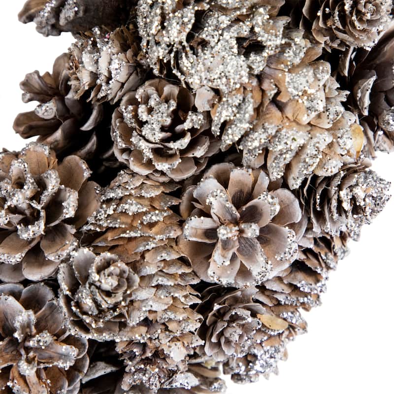 Frosted Assorted Pinecone Decorative Christmas Wreath, 13.5", Unlit