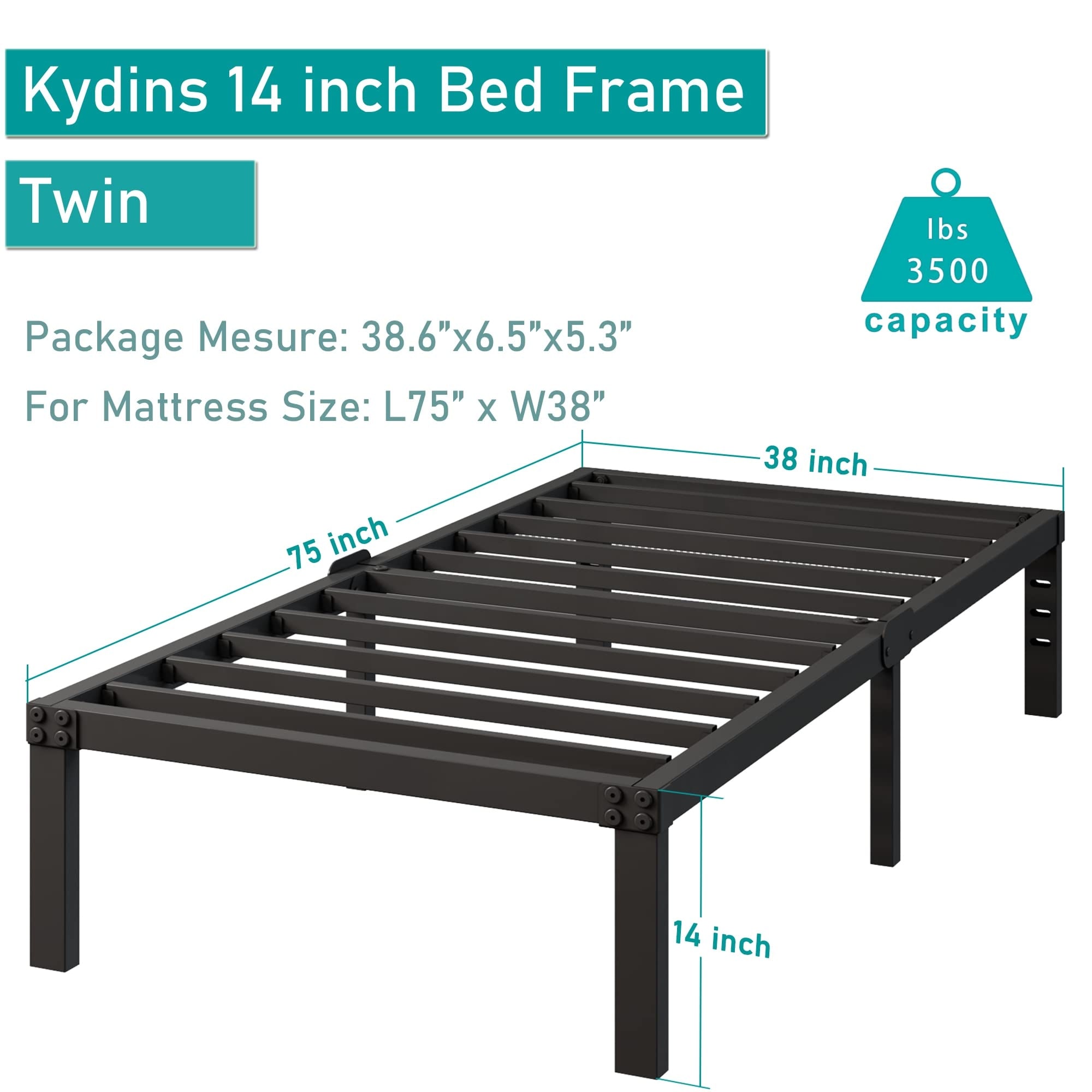 Twin Bed Frame with Storage No Box Spring Needed for Girls