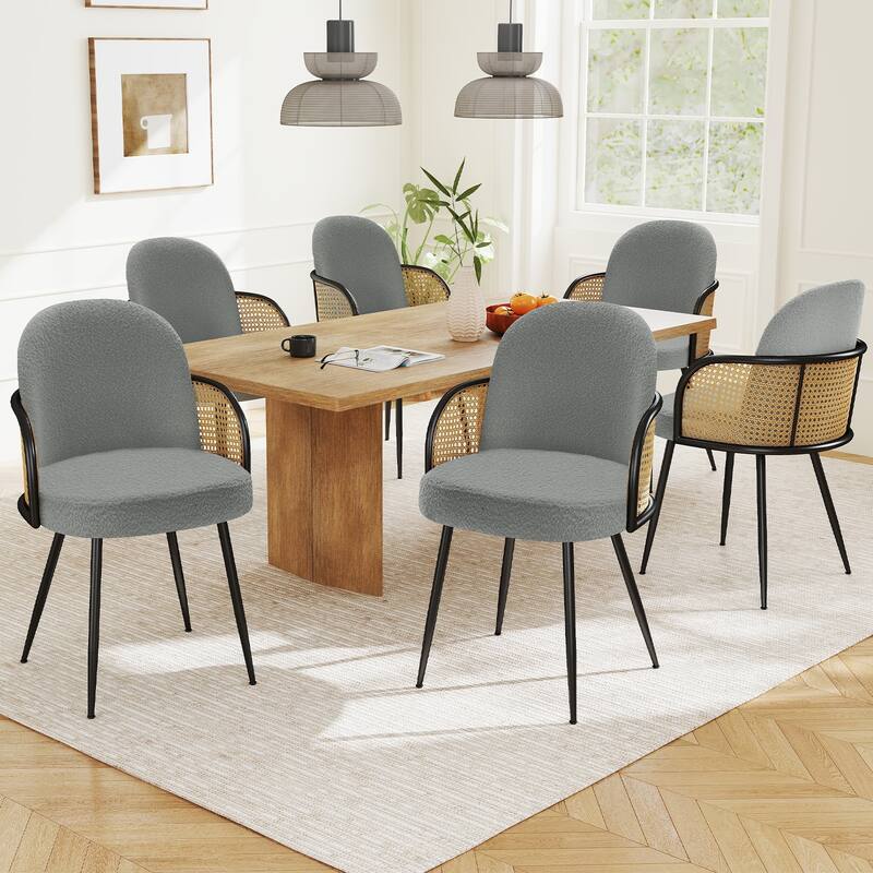 Upholstered Rattan Dining Chairs Set of 2, Arm Side Chair - 21.8" W x 24.2" D x 33" H - Set of 6 - Grey