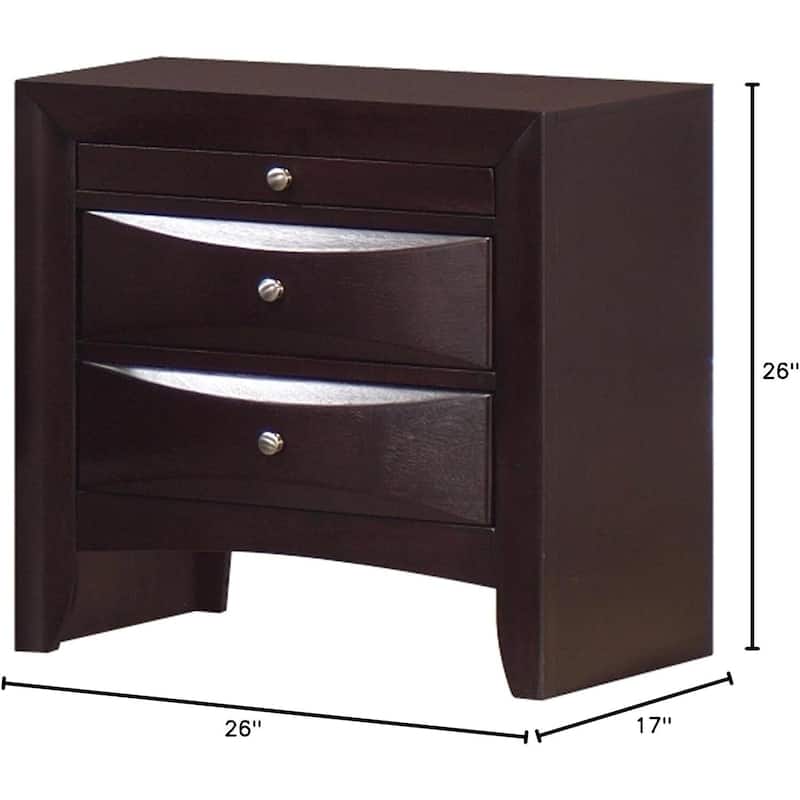 Mahogany 2-Drawer Wooden Nightstand with Pull-Out Tray and Bronze Knobs for Elegant Bedrooms