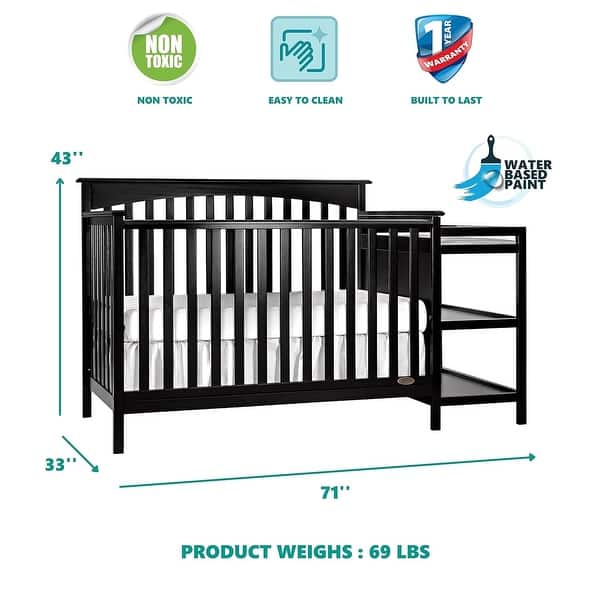 dimension image slide 1 of 2, Dream On Me Chloe 5 in 1 Convertible Crib with Changer
